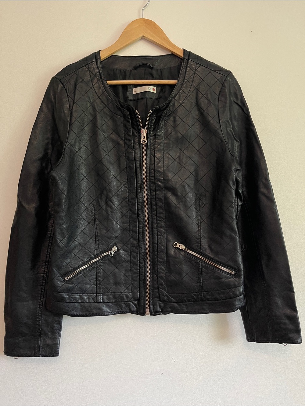 Black Quilted Faux Leather Zip Jacket - Women